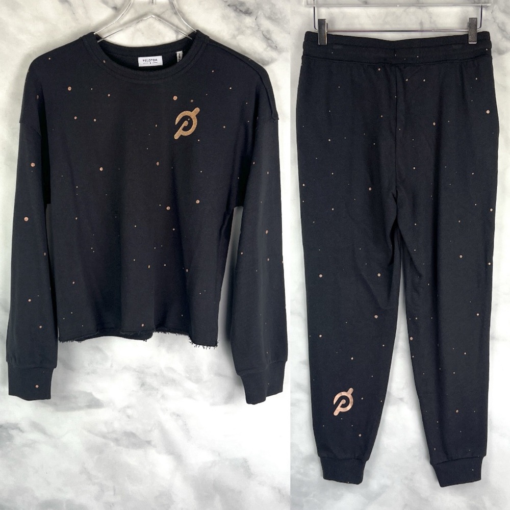 Peloton Shine 2 Piece Sweatshirt + Joggers Lounge Set Black Rose Gold Active S